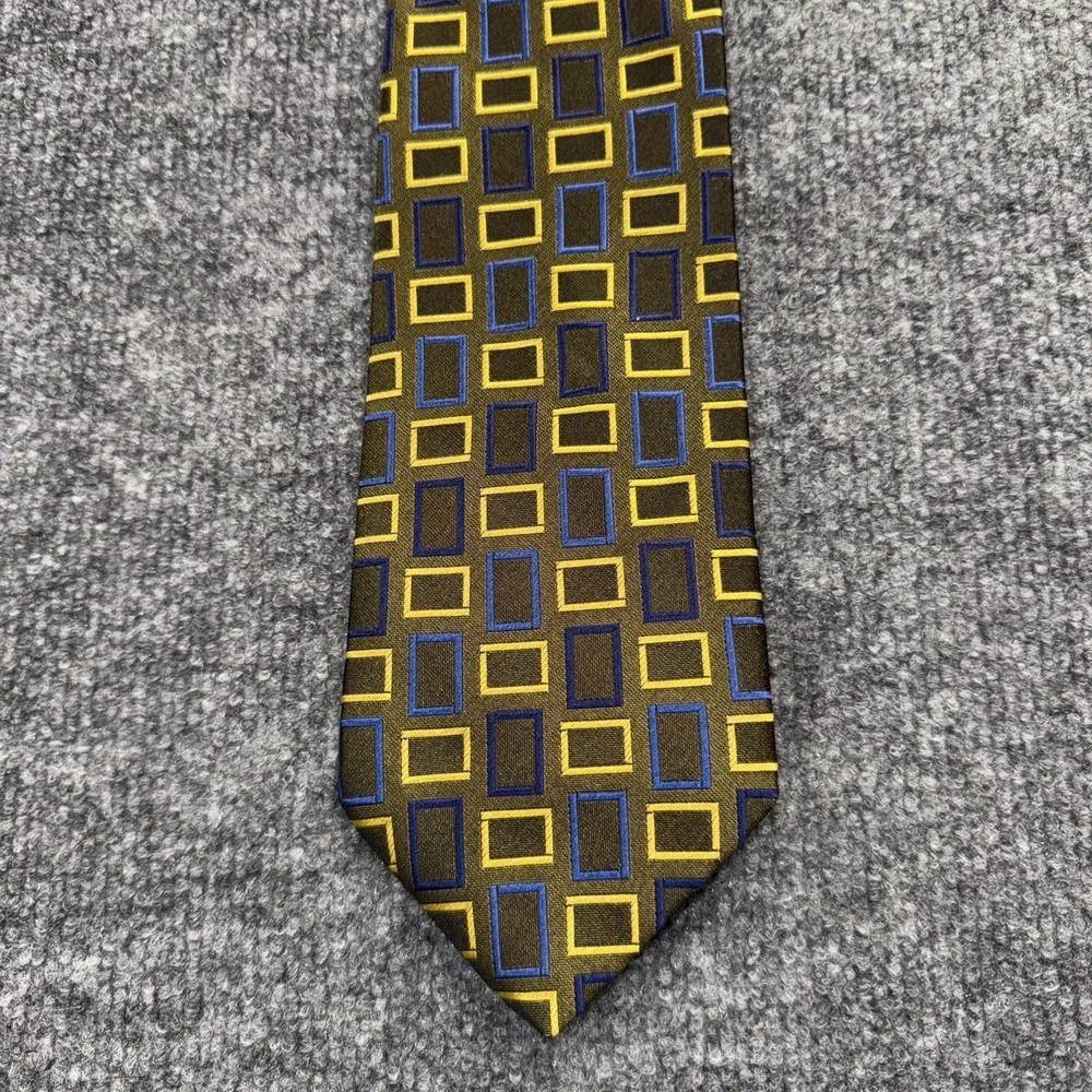 Bruno Piattelli Platinum Tie 100% Silk Made in USA Gold Blue Yellow Geometric